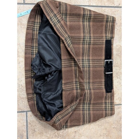 Cider Wool-like Mid Rise Brown Tartan Belted Mini Skirt Skort Sz M - Picture 5 of 9